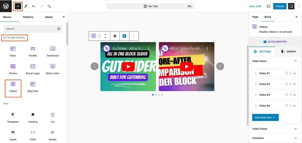 Add Videos Carousel Block in Editor
